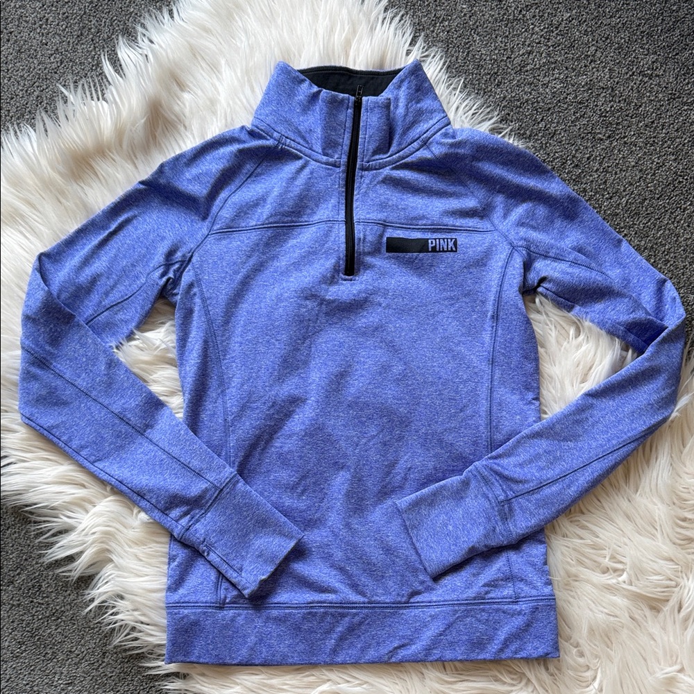 PINK Victoria's Secret Heathered Blue Quarter-Zip Pullover